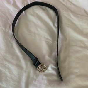 Bebe Logo Faux Black Leather Pearl Belt